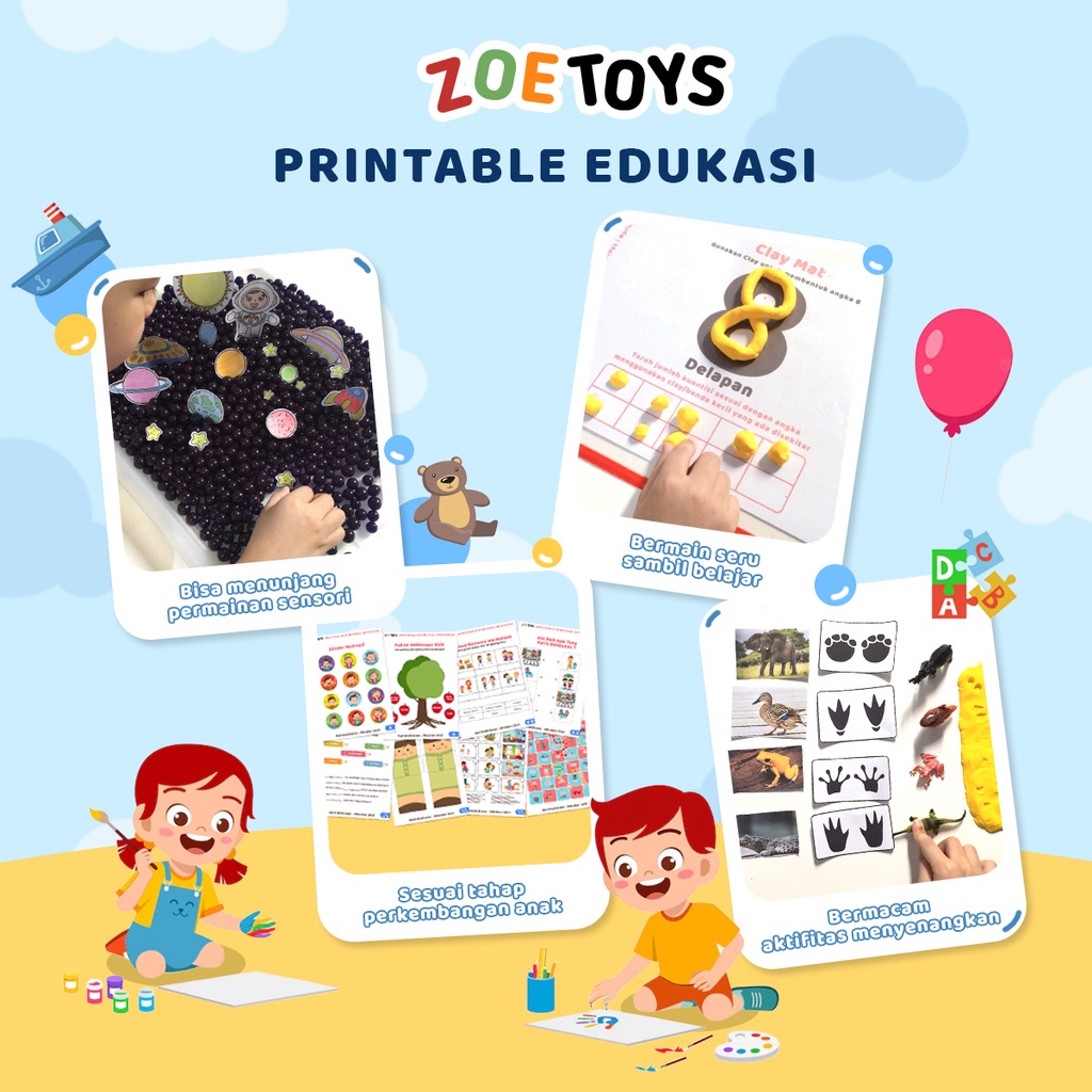 Zoetoys 176hal Printable Edukasi | Montessori Worksheet Anak Usia 2 3 4 5 6 Tahun Aktivitas PAUD TK Preschool (PDF) Lembar Kerja Anak Beragam Tema Belajar Mainan Edukatif