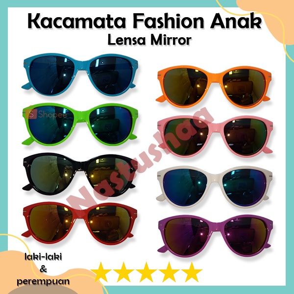 Kacamata Hitam Anak Lensa Mirror Anti UV Kacamata Fashion Gaya Anak Laki-Laki dan Perempuan Bingkai Oval NOCASE