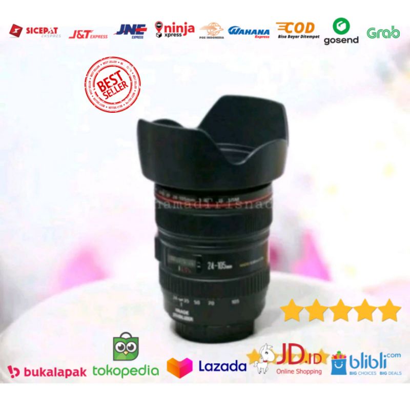 Lensa Tele Zoom Wide Canon 24-105mm F4 IS USM For DSLR SLR Canon Hitam Murah