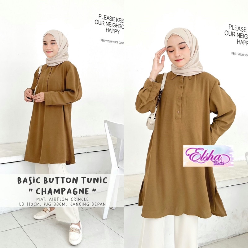 BASIC BUTTON TUNIC ORI CRINKLE CRINGKLE AIRFLOW ATASAN POLOS LD110 LD120 LD130 LD140 LONGTUNIK TUNIK
