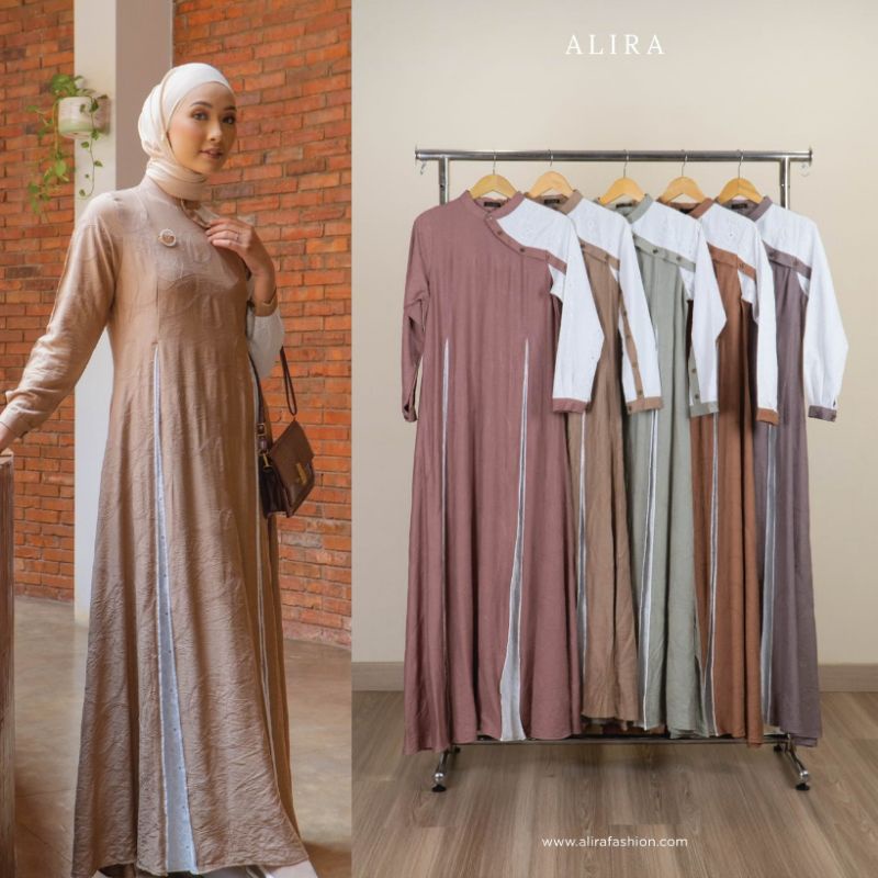 Hifza Dress Gamis Alira Premium Original warna Brown,  Soft Green ,  Dark Pink , Mauve , Taro
