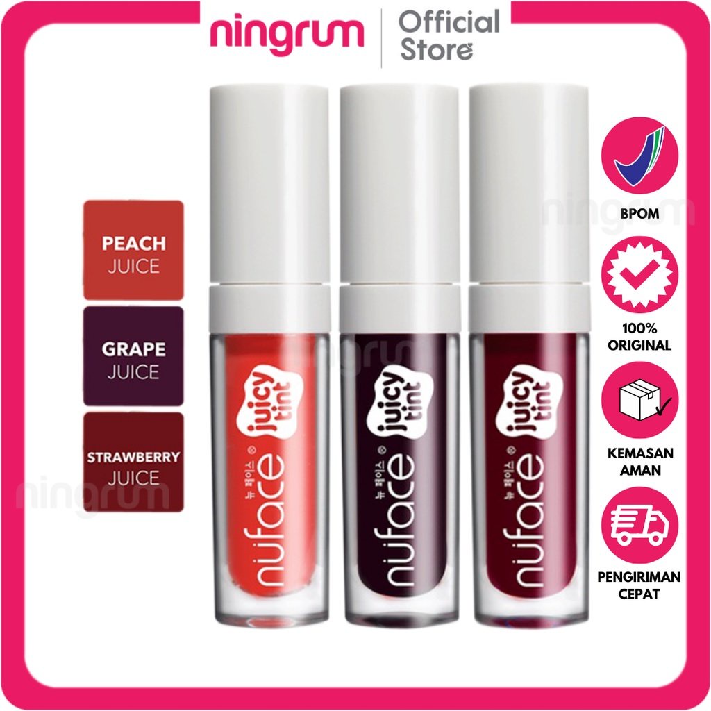 Ningrum - NUFACE Juicy Tint LipTint 2.5ml | Liptint Tahan Lama Strawberry Juice / Grape Juice / Peach Juice | Kosmetik Bibir Tahan Lama Original BPOM - 8511