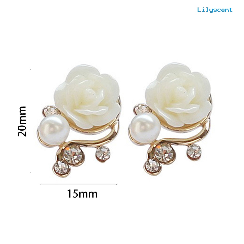 [LS] 1pasang Ear Stud Bentuk Bunga Mawar Serbaguna Alloy Mutiara Imitasi Berlian Imitasi Rose Earrings Untuk Wanita