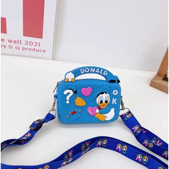 Tas Selempang Anak Mini Karet Rubber Jelly Dompet Koin Kartun Karakter - Donald Duck