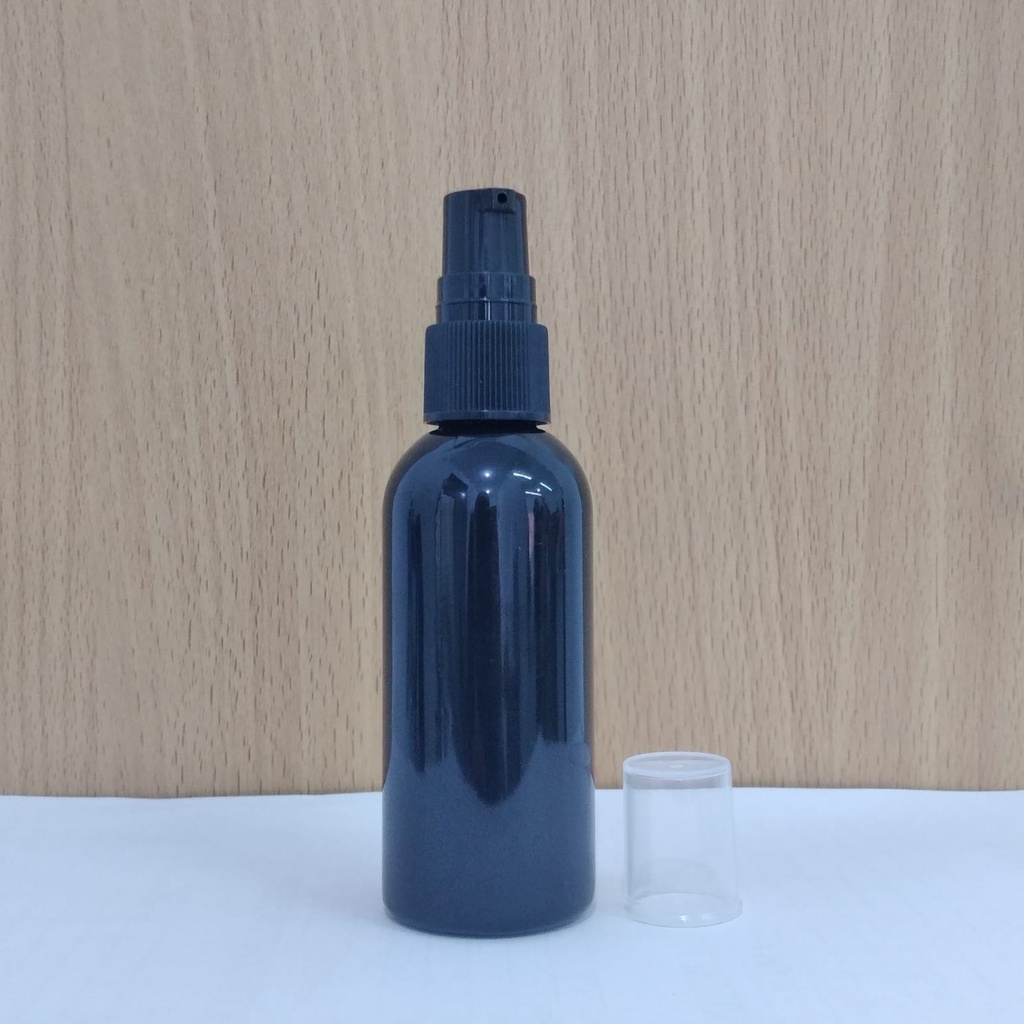 Botol Plastik PET 60ml BR Hitam Tutup Pump Treatment Half Cap