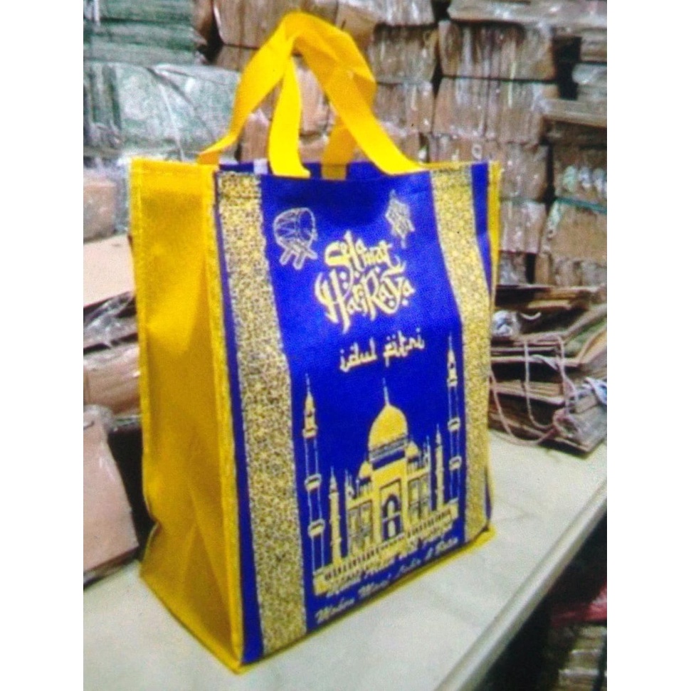 ECER SATUAN | TAS PARCEL MOTIF LEBARAN JUMBO uk 30x38x17 / tas jahit / spunbond / godie bag / tote bag / souvenir