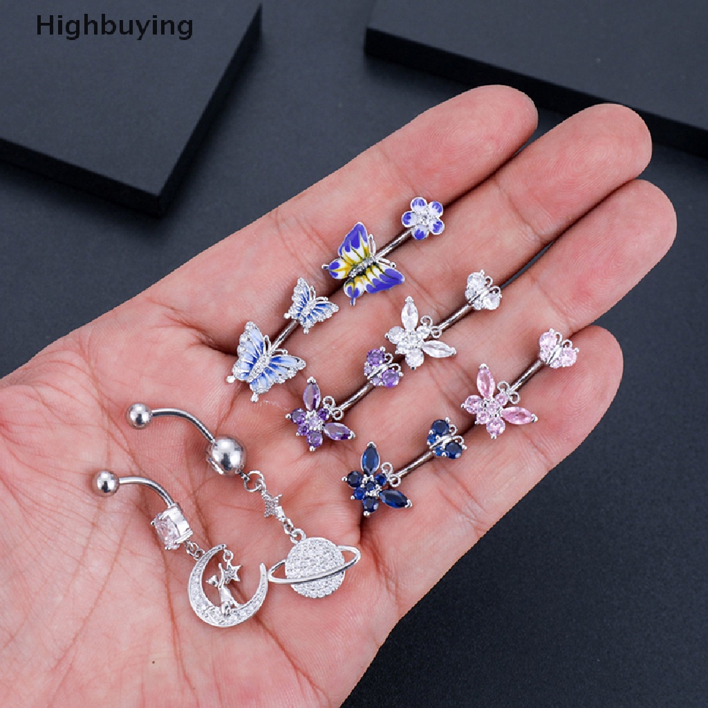 Hbid 1Pcs Butterfly Belly Button Ring Bintang Kristal Zirkon Pusar Rings Belly Body Perhiasan Menjuntai Drop Glory