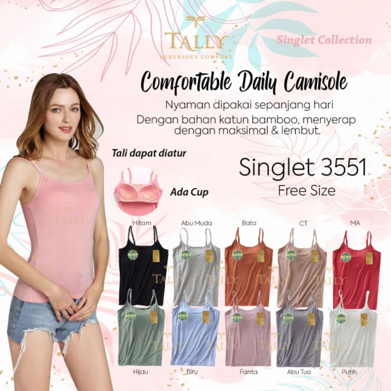 TALLY SINGLET TANK TOP 3551 I ADA BUSA I TALI BISA DIATUR I BAHAN KATUN BAMBOO I FREE SIZE