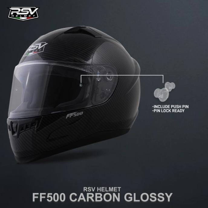 Helm Full Face - RSV FF500 CARBON GLOSSY - Paket Ganteng - RSV Helmet