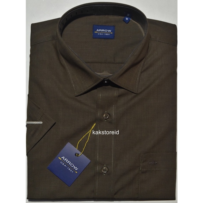 kemeja Kemeja Pria Formal Lengan Pendek ARROW Coklat Reguler ARR 151 ORIGINAL - 14,5 Reguler(A9U8) P