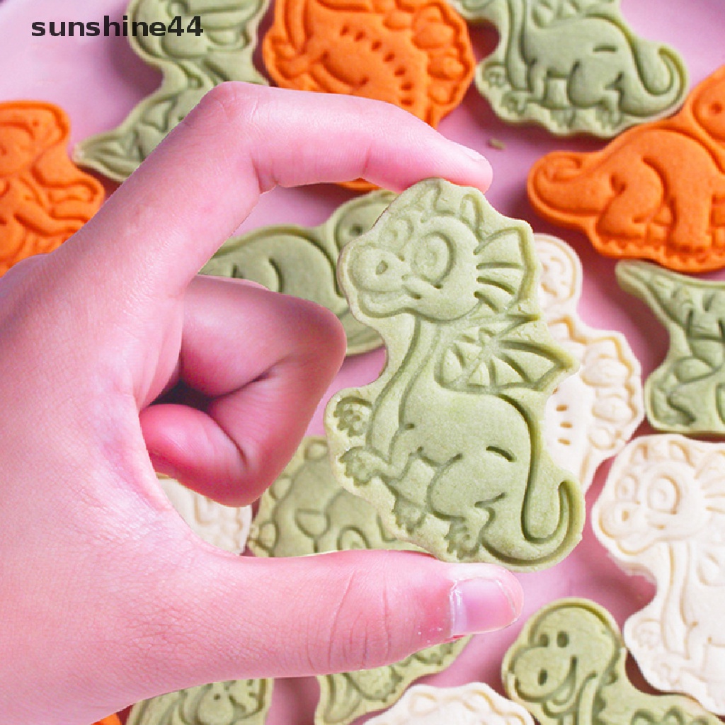 Sunshine 8Pcs/Set Kartun Dinosaurus Cookie Cutters Cetakan Biskuit 3D Plastik Pressable.