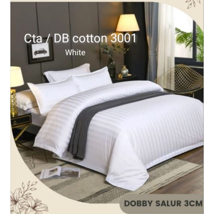 Bedcover Set + Sprei Hotel Berbintang salur putih Sprei dolby import | Sprei anti geser  | Sprei hom