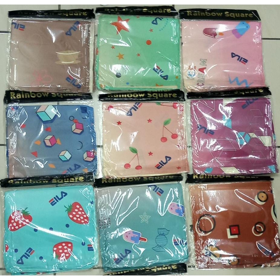 JILBAB SEGI EMPAT MOTIF EILA BY RAINBOW SQUARE SUTRA SATIN ADEEVHA SCARF SEGIEMPAT WARNA SERI HARGA GROSIR