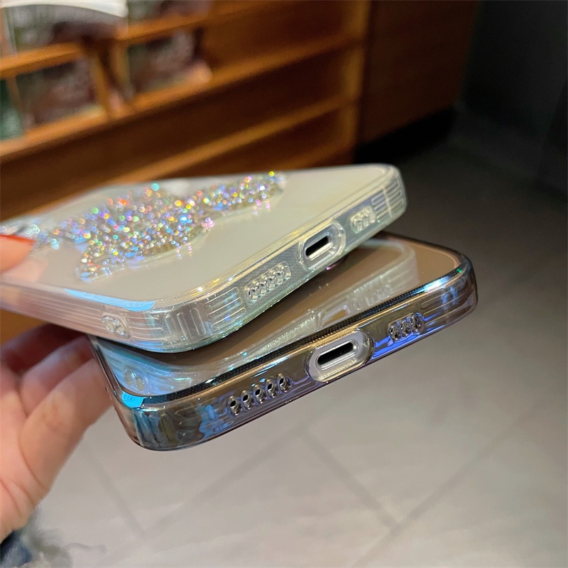 IPHONE Kartun Berlian Beruang Pasir Hisap Casing Ponsel Untuk Iphone11 12 13 14 Pro Xs Max7 8 14 Plus XR X Film Pelindung Lensa Bening Shockproof Cover