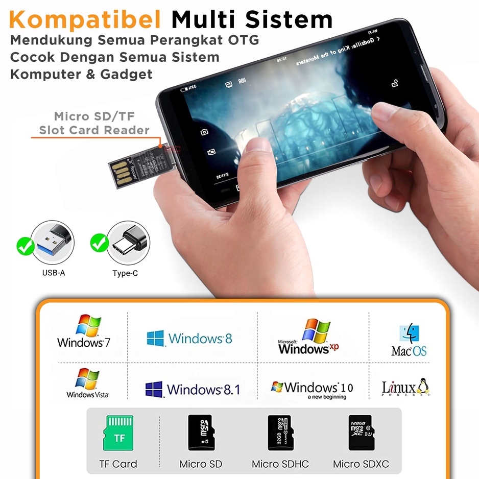 OTG Adapter 2in1 Adaptor Card Reader USB Type-C Micro SD