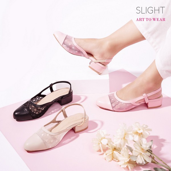 SLIGHT Sepatu Sandal Slingback Alice 3cm Krem Hitam Pink