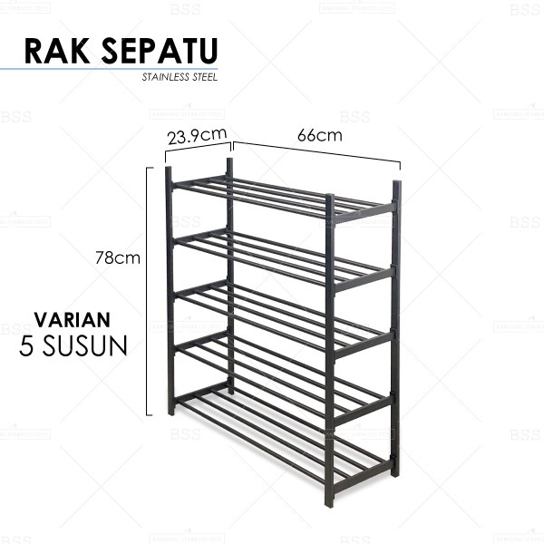 Rak Sepatu Sandal 5 Susun Stainless Steel Hitam