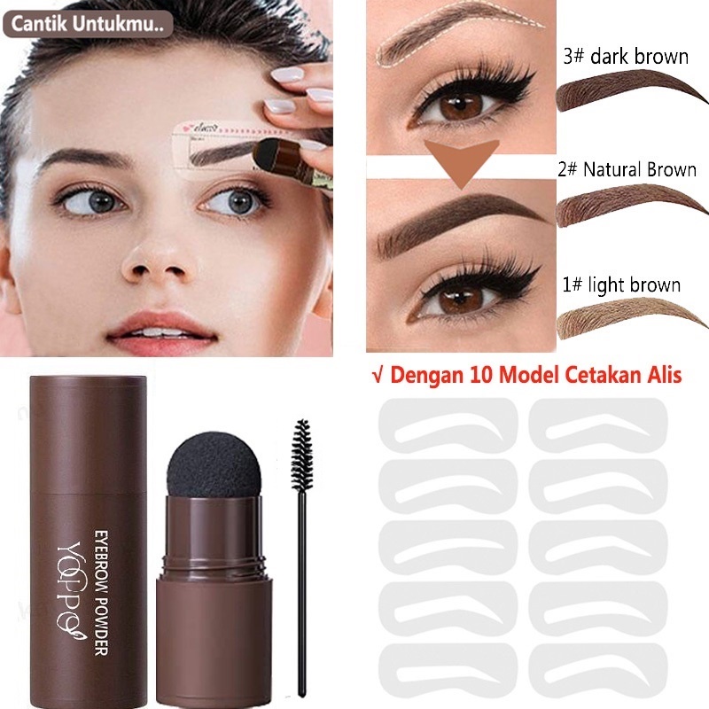 Yoppo Eyebrow Powder Bedak Alis Cetakan Alis Instan Eyebrow Stamp Alis Stempel Alis Waterproof dengan 10 Model Cetakan Alis