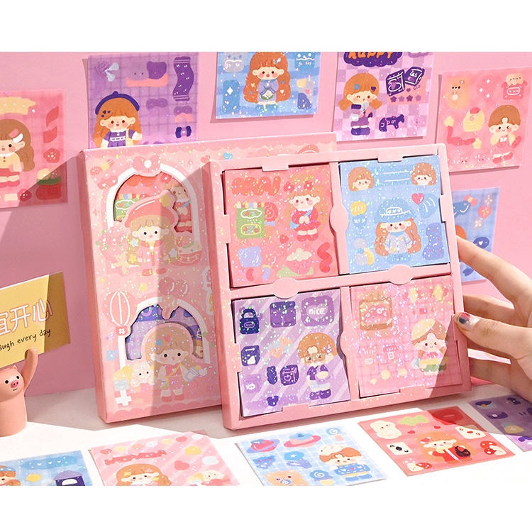 100pcs/set Stiker Kartun Set Transparan Tahan Air DIY Jurnal Scrapbooking Stiker Telepon Kawaii Stationery