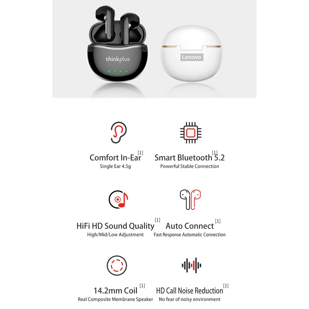 Lenovo ThinkPlus TWS Earphone True Wireless Bluetooth 5.2 - X16 - Black