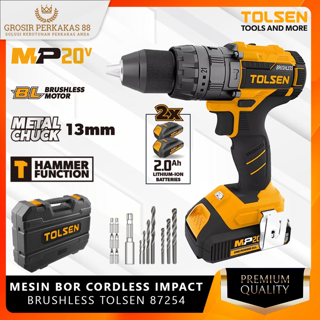 Bor Cordless Impact Brushless Cas Bobok Baterai Tanpa Kabel Ces Tolsen