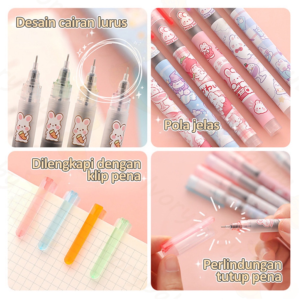 Ivorybaby Pulpen gel motif lucu isi 6pcs Ballpoint gel 0.5mm pulpen aesthetic