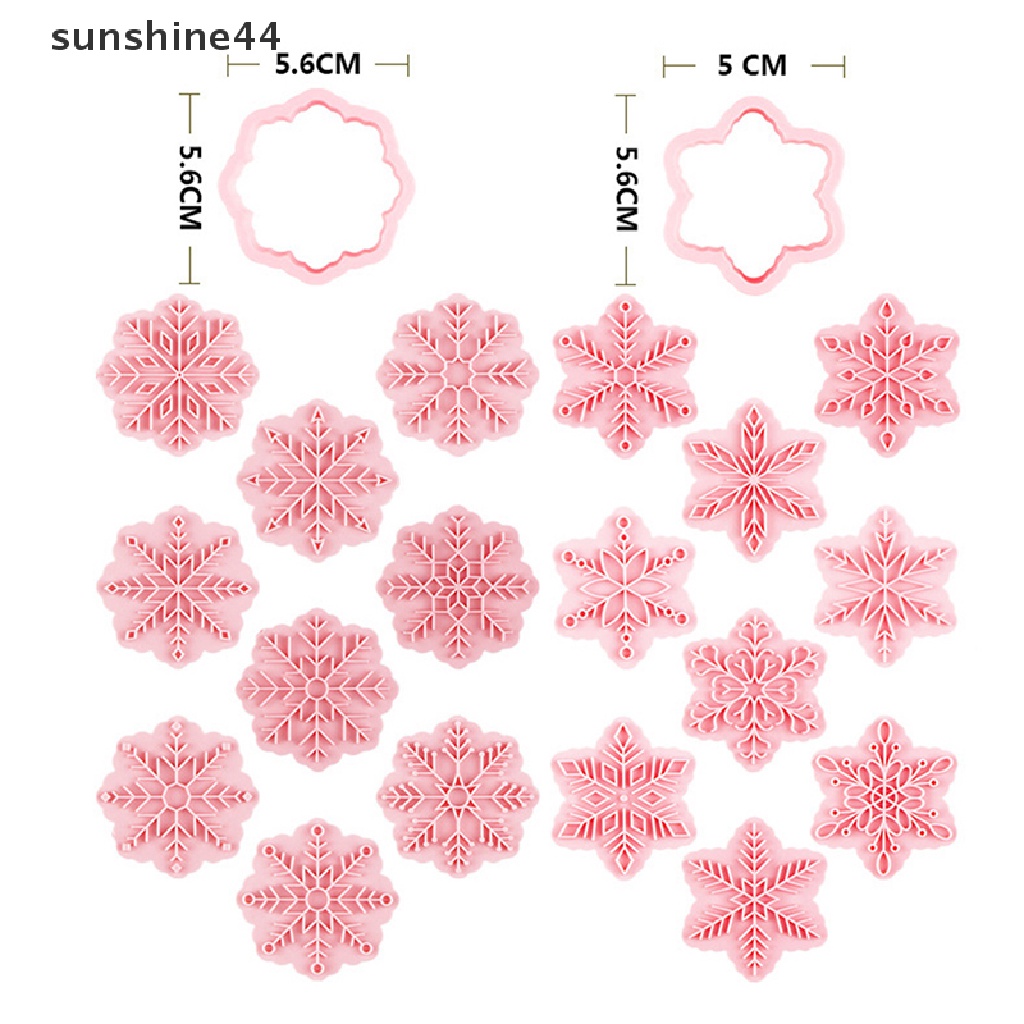 Sunshine 9pcs/set Pemotong Kue Kering Bentuk Snowflake 3D Cetakan Biskuit Plastik Cookie Bakeware.