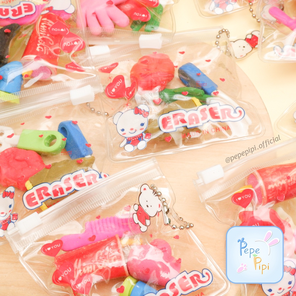 Penghapus 3D Pouch Mix Eraser Stip Setip Hapusan