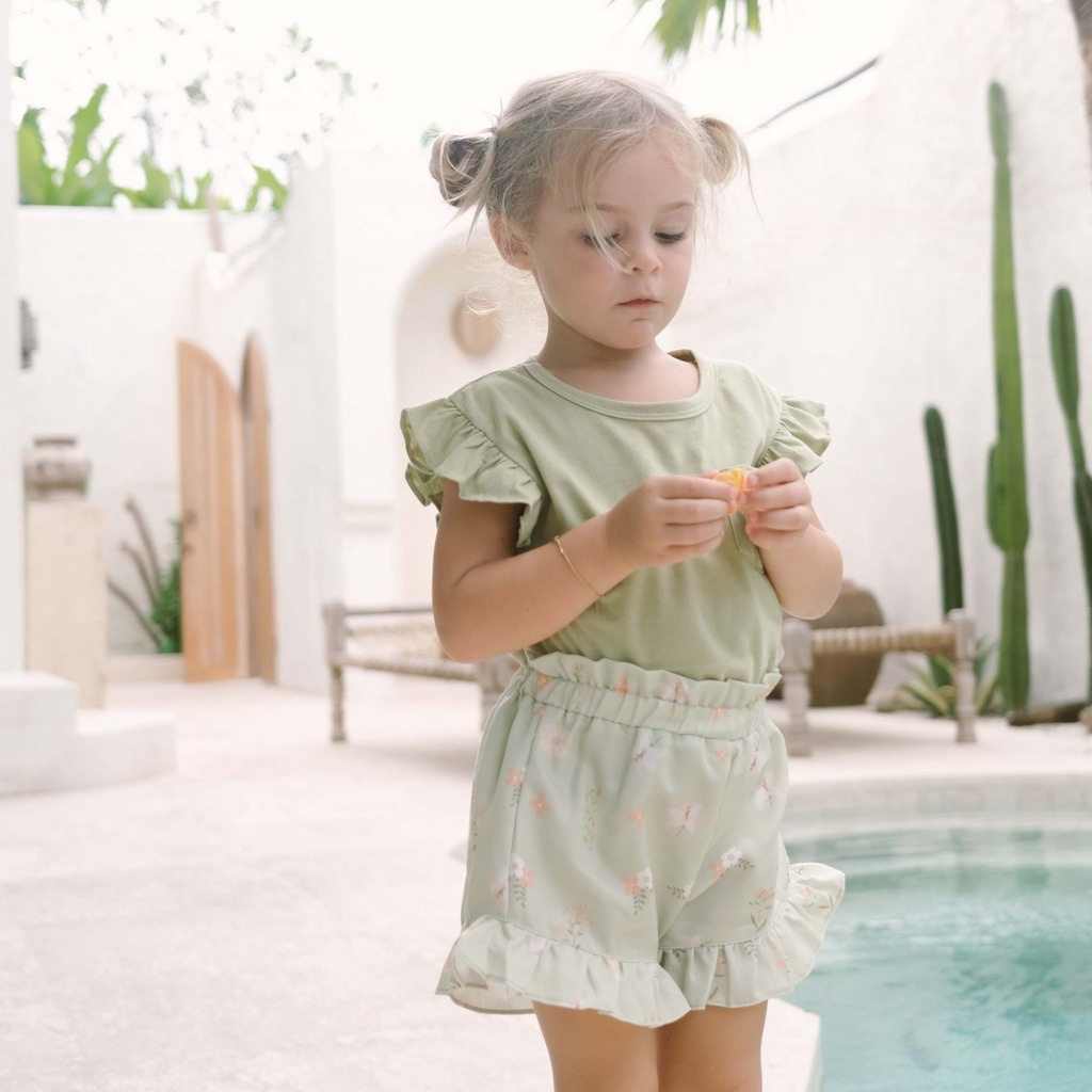 IL - Setelan Anak Perempuan Ruffle Pocket Tee / Set Anak Ruffle Motif