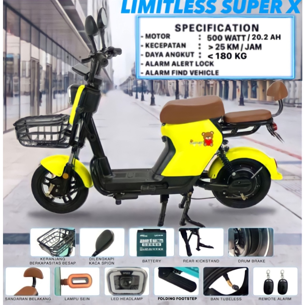 SEPEDA LISTRIK LIMITLESS SUPER X / ELEKTRIK BIKE / AKI CHARGER CAS / SEPEDA LISTRIK