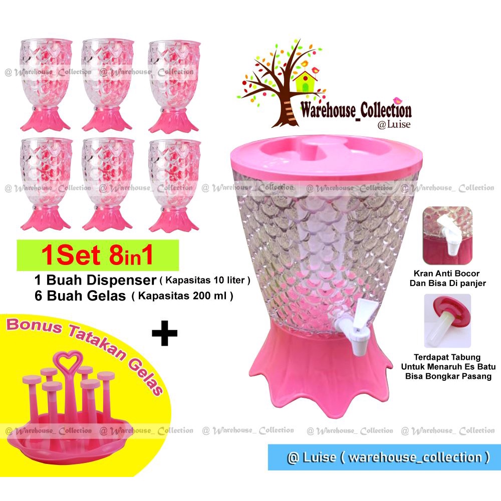 Dispenser Kristal Acrylic Set/Dispenser Model Ikan/Tempat Air Minum 10 Liter/Dispenser Kran Unik