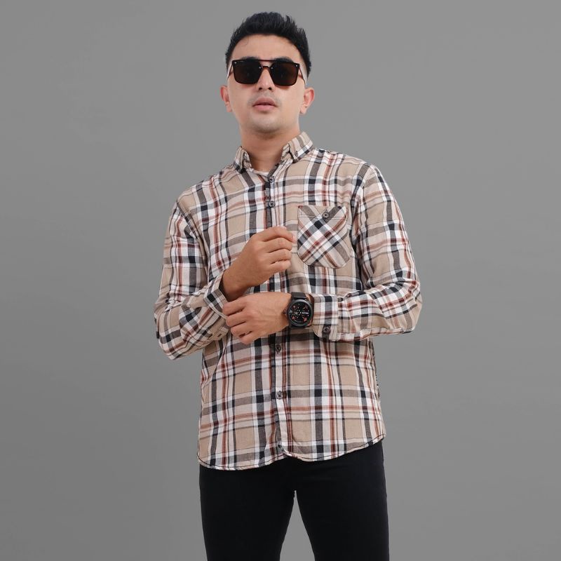 Flanel kemeja lengan panjang pria baju pria