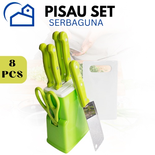 Knife set 8pcs pisau dan gunting Dapur set with talenan original 013P/009