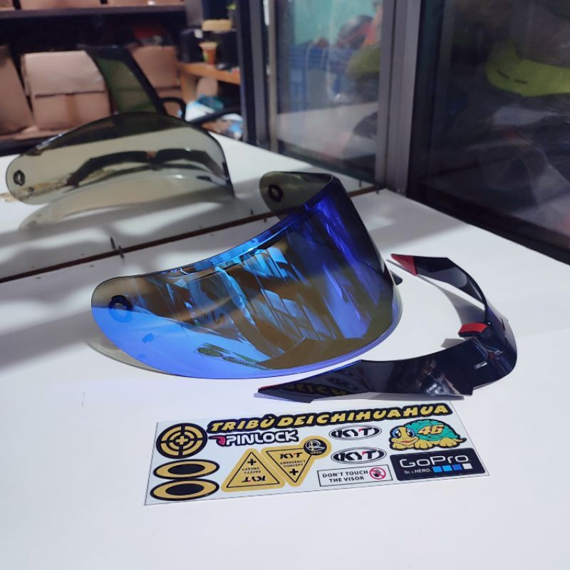 PAKET VISOR HELM VENDETTA 2 FALCON + SPOILER + STIKER LOGO KYT