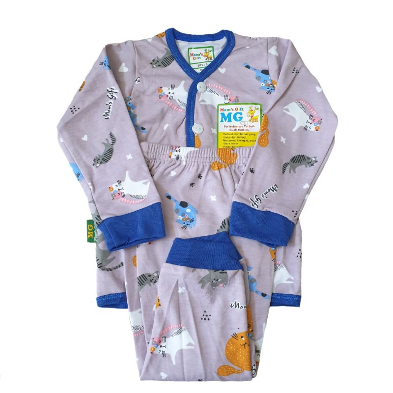 Setelan Bayi Mom Gift Tangan Panjang + Celana Panjang S, M, L, XL, SNI Kancing | Baju Piyama Tidur Bayi MG