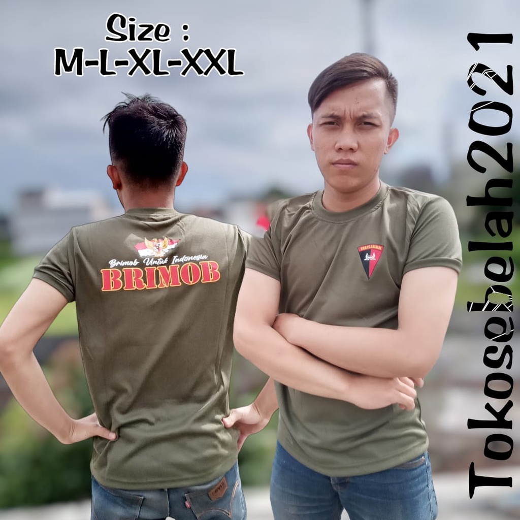 COD ( bayar di tempat ) Kaos Brimob Untuk Indonesia Hijau Army Terbaru 2022 - Baju Kaos Korps Brimob