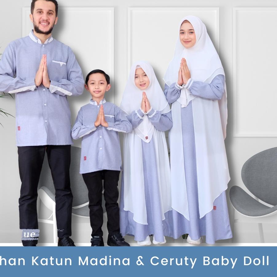 Depan Sarimbit Keluarga Muslim Baju Lebaran Keluarga Baju Couple Keluarga Lebaran Gamis Wanita Warna Sky Blue Biru