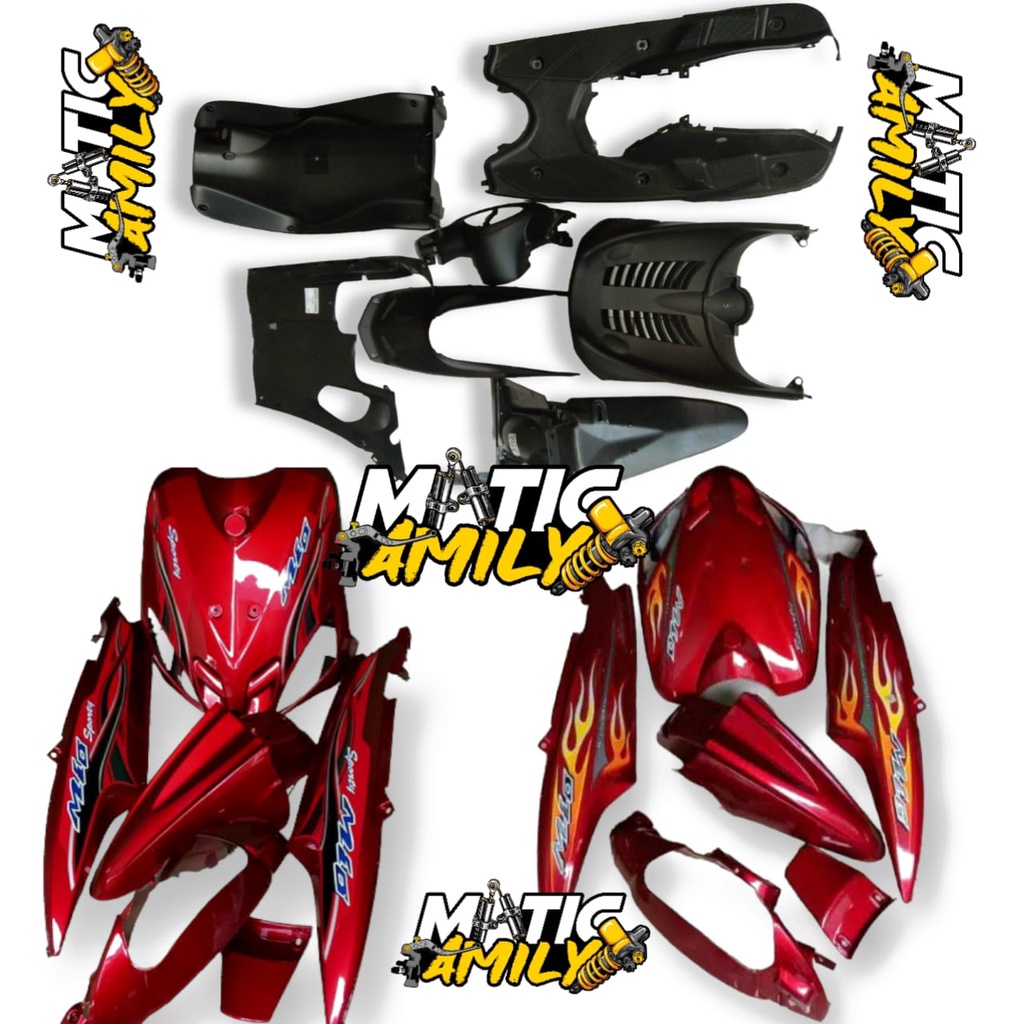 FULL COVER BODY HALUS KASAR YAMAHA MIO SPORTY WARNA MERAH MAROON TAHUN 2003 - 2008 + STIKER + BAUT M
