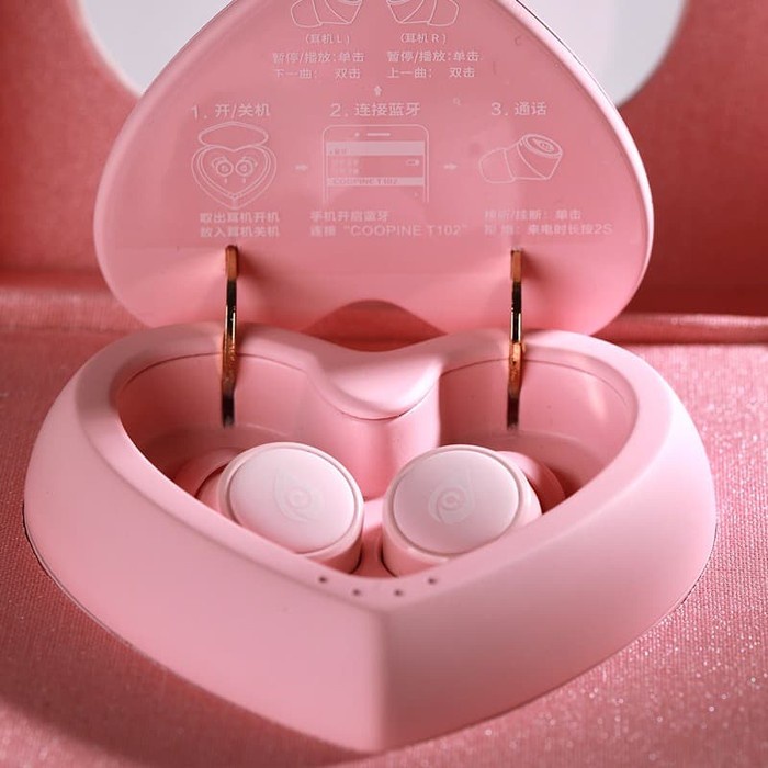 

Ready Bluetooth 5 in ear bluetooth earphone wireless love edition - Merah