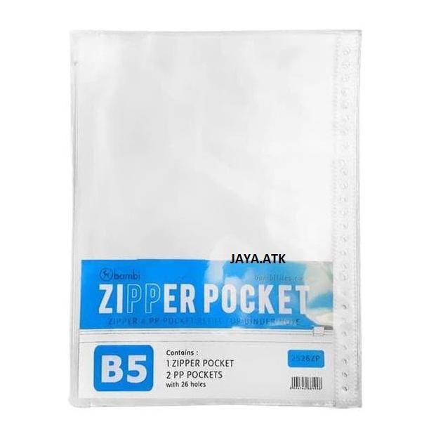 

MAP PLASTIK ZIPPER POCKET ZIP BAG SLETING B5 26 RING MULTIHOLES BENING TRANSPARANT 2526ZP BAMBI HJZMP8876