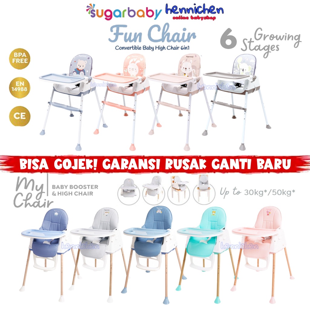GOJEK TERLARIS baby chair Sugar baby SUPER CHAIR / My Chair / FUN CHAIR / SIT ON ME / K Chair Klassic Chair KURSI makan BAYI 4IN1 FOLDED BOOSTER  &amp; CHAIR SUGARBABY (Baby Booster &amp; High Chair) : 6 Growing Stages