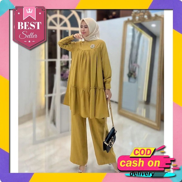 Zora Set Long Tunik Crinkle Kombinasi Brukat Ld 110 // Setelan Tunik Brukat // One Set Brukat Kombin