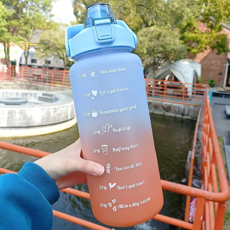 【COD】2D &amp; 3D Free Stiker Botol Minum 2 Liter/Botol Air Motivasi/ Botol Minum Penanda Waktu Food Grade