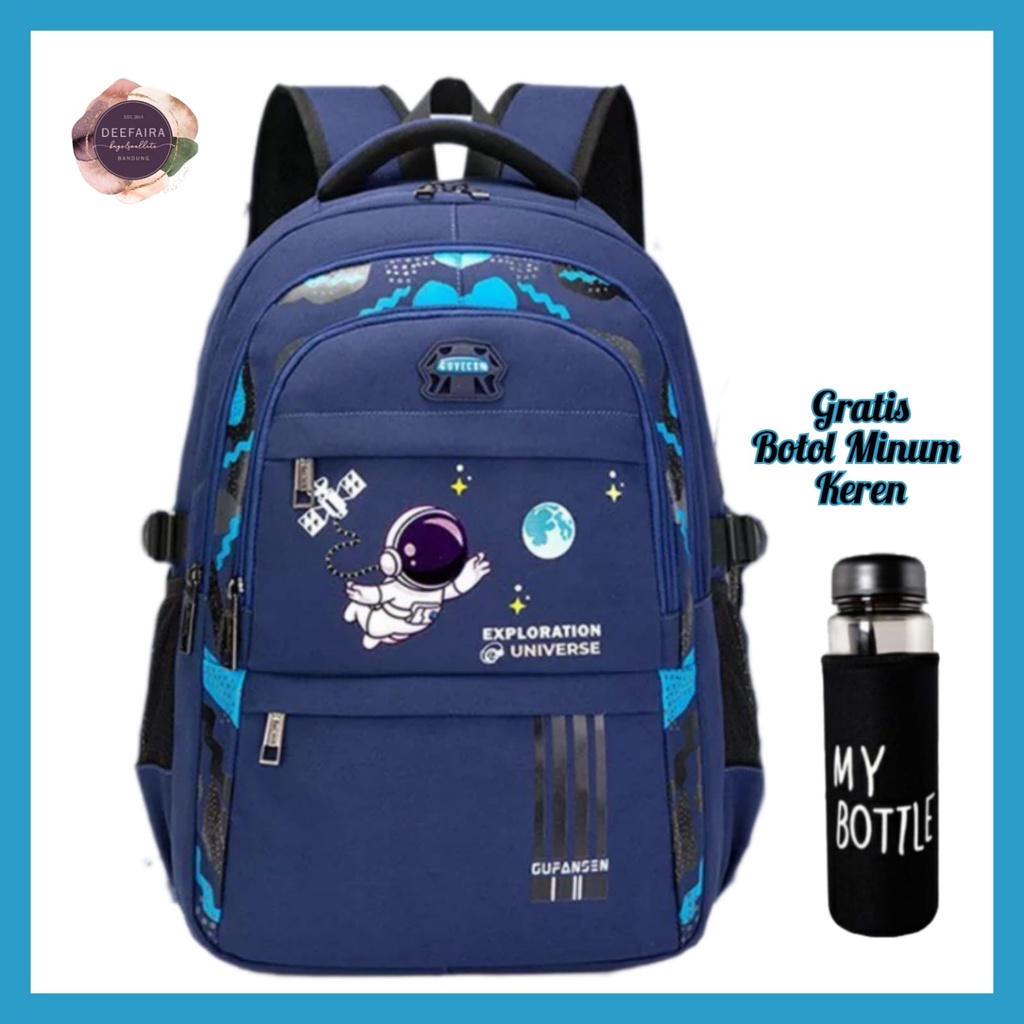 Tas Ransel Anak Laki Laki Motif Astr0n0t M00n Free My B0ttle Untuk Sd &amp; Smp
