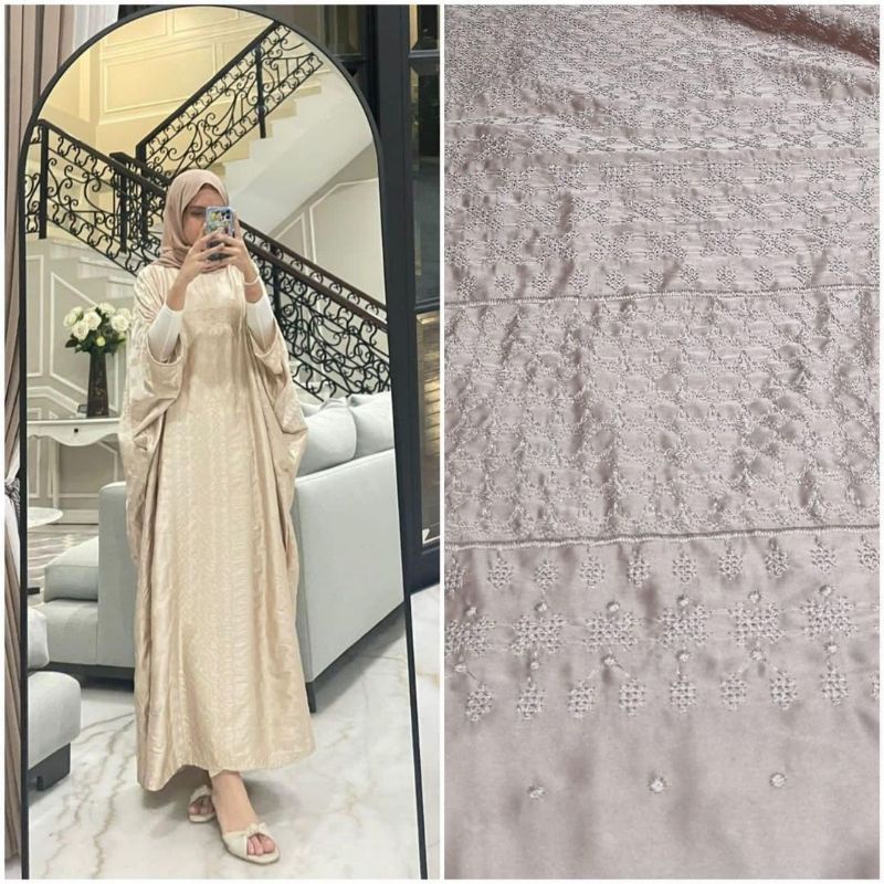 kaftan warna cream bahan armani silk tanpa inner