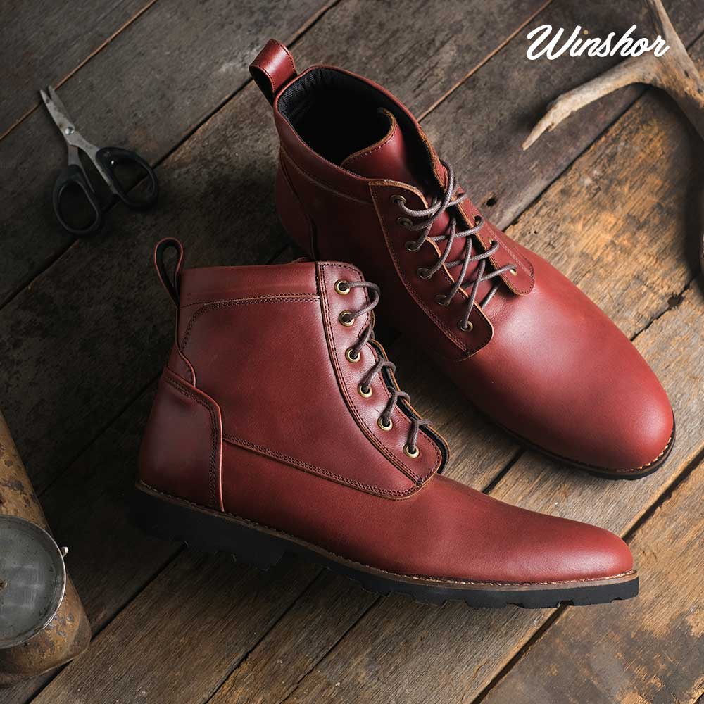 Sepatu Boot Kulit Pria - Winshor - Atom Red Wine