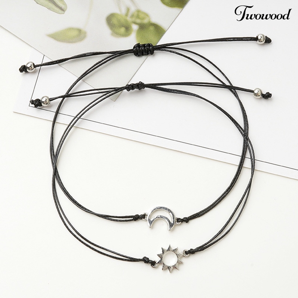 Twowood 2Pcs Unisex Bulan Matahari Gaya Adjustable Pasangan Gelang Teman Hadiah Aksesoris