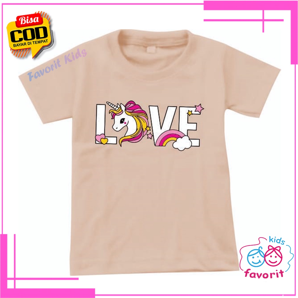 Baju kaos unicron LOVE anak perempuan lengan pendek usia 1-10 tahun