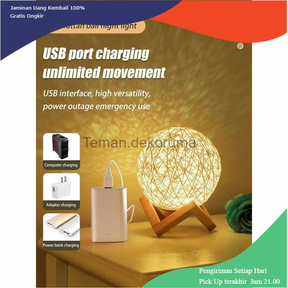 TD - LMP Ahomeone Lampu Tidur Bola 3D Night Light Warm White Rechargeable 20cm - OU13