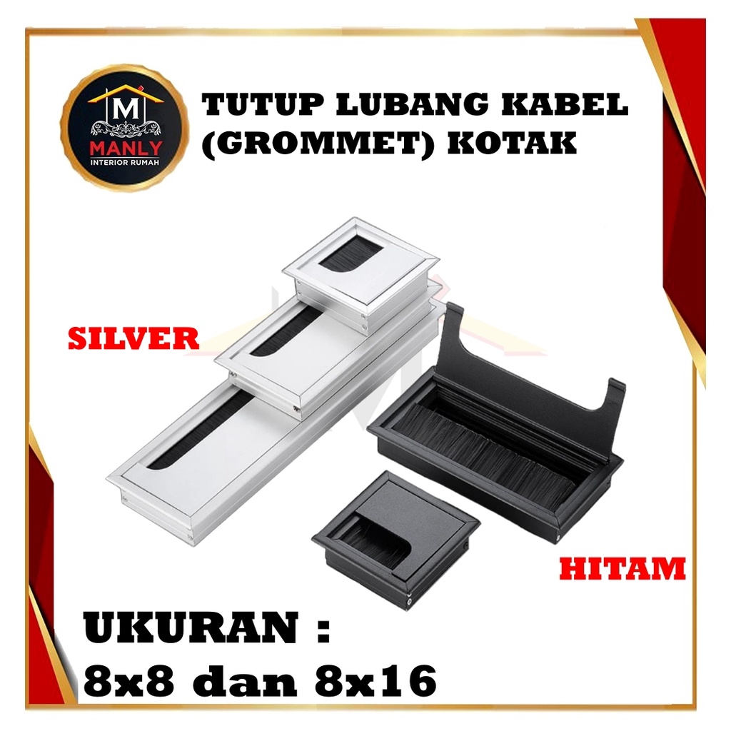 Tutup Lubang Kabel Plastik Kotak - Square Grommet Plastic Silver dan Hitam